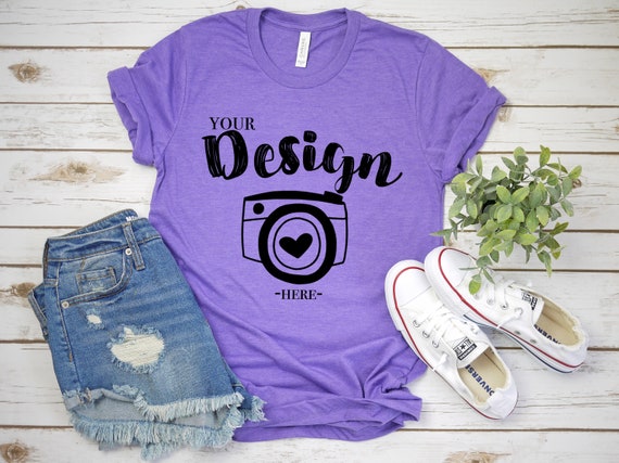 Bella Canvas 3001 Heather Team Purple Flat Lay Mockup Mock Etsy