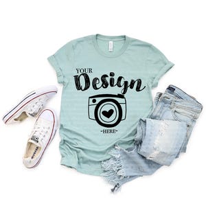 Bella Canvas 3001 Dusty Blue Shirt Mockup, Real Photo T Shirt Mockup, Unisex Tee, Cozy Trendy Boho Aesthetic