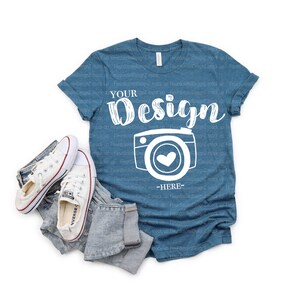 Bella Canvas 3001 Heather Deep Teal bella canvas 3001 heather mockupMock Up, Flat Lay, Bella Canvas mock up,T-shirt Mockup,Unisex Tee Mockup