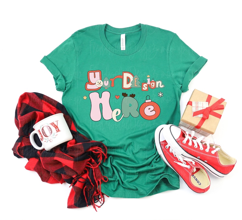 Paquete de maquetas navideñas / Maquetas de camisetas Bella Canvas 3001 / Diseño plano navideño con fotos reales / Estética navideña acogedora imagen 5