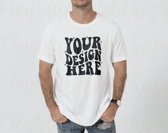 Bella Canvas 3001 White Mockup, Bella Canvas 3001 Male Model white Tee Mockup, Male Model Mockup,White T-Shirt Mockup