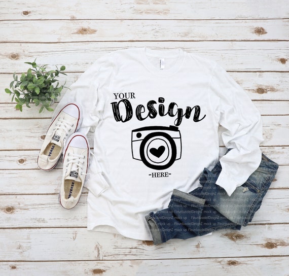 American Apparel 2007W Fine Jersey Long Sleeve T Shirt Mock Up White shirt template women tee mockup long sleeve shirt template