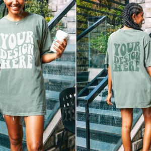 Front And Back Mockup Comfort Colors C1717 Moss T Shirt Model Mockup | CC Moss Tshirt | Back of Shirt Mockup | | Backside Mockup