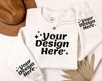 Sleeve Mockup White Gildan 18000 Crewneck Mockup White Sweatshirt Mockup POD Mockup Cuff Mockup Wrist Mockup Sleeve Mockup