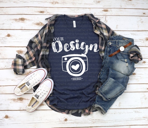 Bella Canvas 3001 Heather Midnight Navy Flat Lay Mockup Mock Etsy