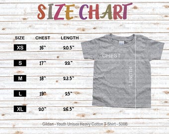 Gildan G500B Size Chart | Gildan 500B | Gildan Youth Heavy Cotton T-Shirt Size Chart | Gildan sizing