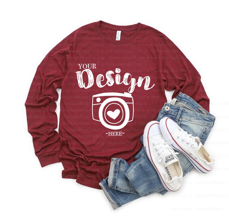 Unisex Jersey Long-Sleeve T-Shirt - Heather Cardinal, Size L, 52% Cotton 48% Polyester Blend