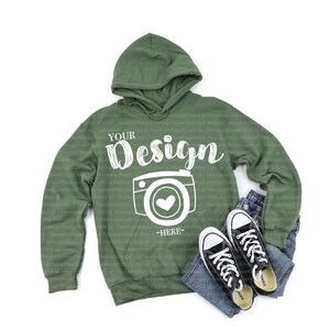 Gildan 18500 Hooded Sweatshirt Brand Military Green hoodie Mockup t-shirt mockup gildan Flat Lay Shirt Mock Up men hoodie
