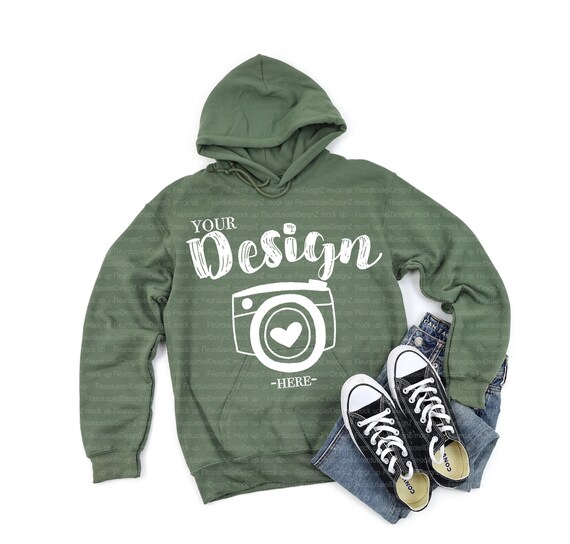 Gildan 18500 Hooded Sweatshirt Brand Military Green hoodie Mockup t-shirt mockup gildan Flat Lay Shirt Mock Up men hoodie