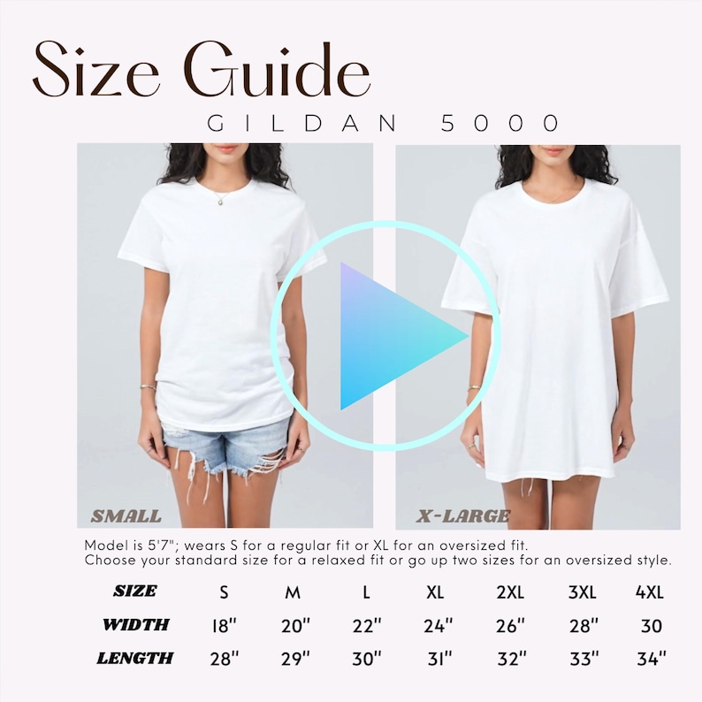 VIDEO mockup, Gildan 5000 Video Size Chart, Oversized Size Chart, Size Guide Mockup, Gildan Size Chart, Gildan 5000 Size Guide