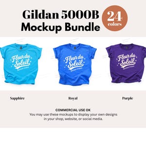 Gildan 5000B Mockup Bundle, Gildan 5000B Youth T-Shirt Mockup Bundle, White Background, Real Photo, Digital Download image 7