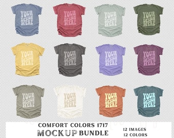 Comfort Colors 1717 Mockup Bundle | PNG 12 Colors C1717 Shirt Mock-ups | Neutral Minimal Tee Mockup Pack | CC1717 PNG Mockups