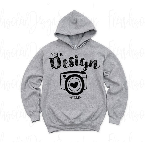 Gildan 18500 Hooded Sweatshirt Brand Sport Grey hoodie Mockup t-shirt mockup gildan Flat Lay Shirt Mock Up White Wooden Background