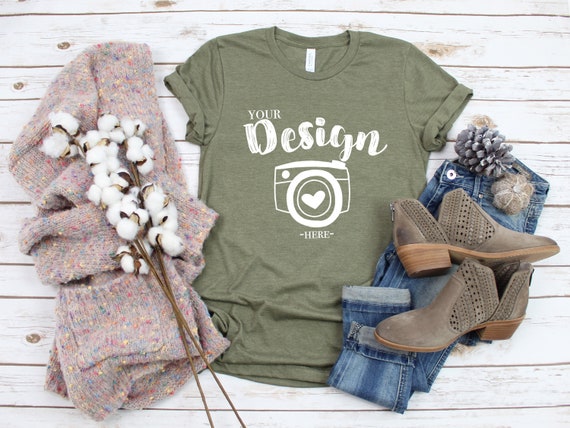 Download Bella Canvas 3001 Heather Olive Mockup T Shirt Mockup Bella Etsy PSD Mockup Templates