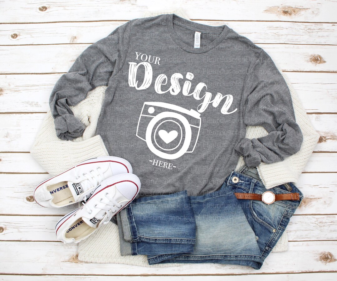 Bella Canvas 3501 Grey Triblend Unisex T-shirt Mock up Grey Shirt ...