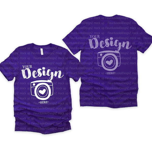 Tshirt Mockup Front and Back Bella Canvas 3001 Team Purple bella canvas 3001 mockup T-shirt Mockup Unisex Tee Mockup Team Purple tee mockup