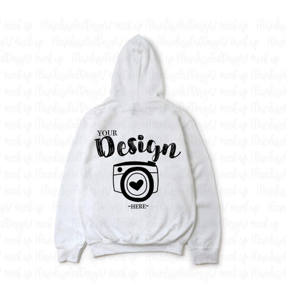 Back- Gildan 18500 Hooded Sweatshirt Brand White hoodie Mockup t-shirt mockup gildan Flat Lay Shirt Mock Up White Background