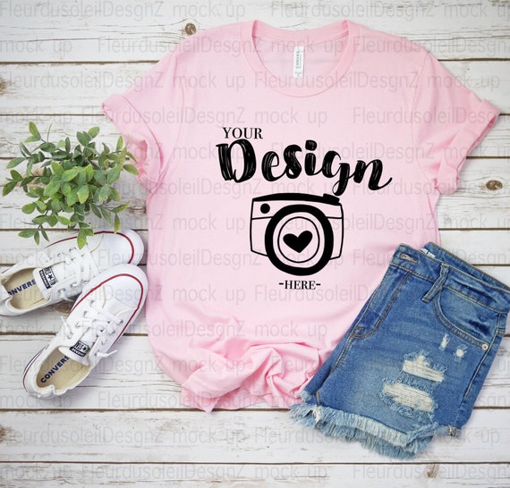 Bella Canvas 3001 Pink Unisex Pink Tshirt Mockups T Shirt Mock Etsy