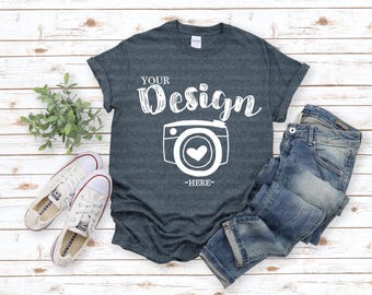 Gildan 5000 Dark Heather Unisex TShirt Mockup,t-shirt mockup gildan Flat Lay Shirt Mock Up Modern Shirt Mockup Fall mockup