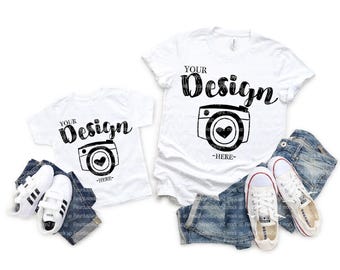 Bella Canvas 3001 Weiß Bella Canvas 3001t Mockup Kleinkind Flat Lay Bella Canvas Mock Up Unisex Familie Flat Lay Mock Up