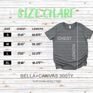 Bella Canvas Size Chart | Bella Canvas 3001Y Size Chart | YOUTH Shirt Size Chart | | KIDS size chart