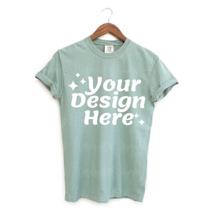 Maqueta de camiseta RS de peso pesado para adultos Comfort Colors 1717 Bay Maqueta de camiseta de manga corta Comfort Colors Maqueta de camiseta colgante