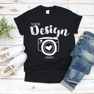 Gildan 5000 Black T-Shirt Mockup | G500 Black Tshirt Flat Lay Mockup | Real Product Photo | Neutral Minimal Aesthetic Shirt