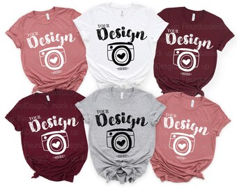 t-shirt mockup bella canvas group Family Blank White T-Shirt Bella Canvas 3001 White- Mauve- Maroon Mock Up Family