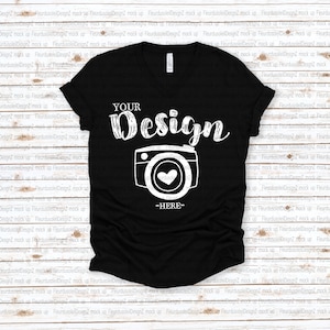 T-shirt unisex con scollo a V Bella Canvas 3005 nera Mock Up, modello di maglietta con scollo a V T-shirt Mock Up, Mock Up, Flat Lay, bella canvas mockup 3005