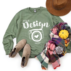 Gildan 18000 Military Green Sweatshirt Fall Sweatshirt Mockup 18000 Mock Up Flat Lay Gildan Mockups Thanksgiving Sweatshirt Mockup