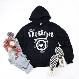 Gildan 18500 Hooded Sweatshirt Black hoodie Mockup Christmas Mockup | Gildan sweatshirt mockup | 18500 black mockup christmas