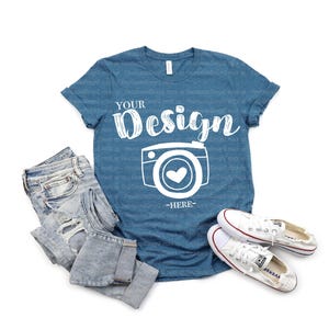 Bella Canvas 3001 Heather Deep Teal bella canvas 3001 heather Mock Up, Flat Lay, Bella Canvas mock up,T-shirt Mockup,Unisex Tee Mockup