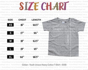 Gildan G500B Size Chart | Gildan 500B | Gildan Youth Heavy Cotton T-Shirt Size Chart | Gildan sizing