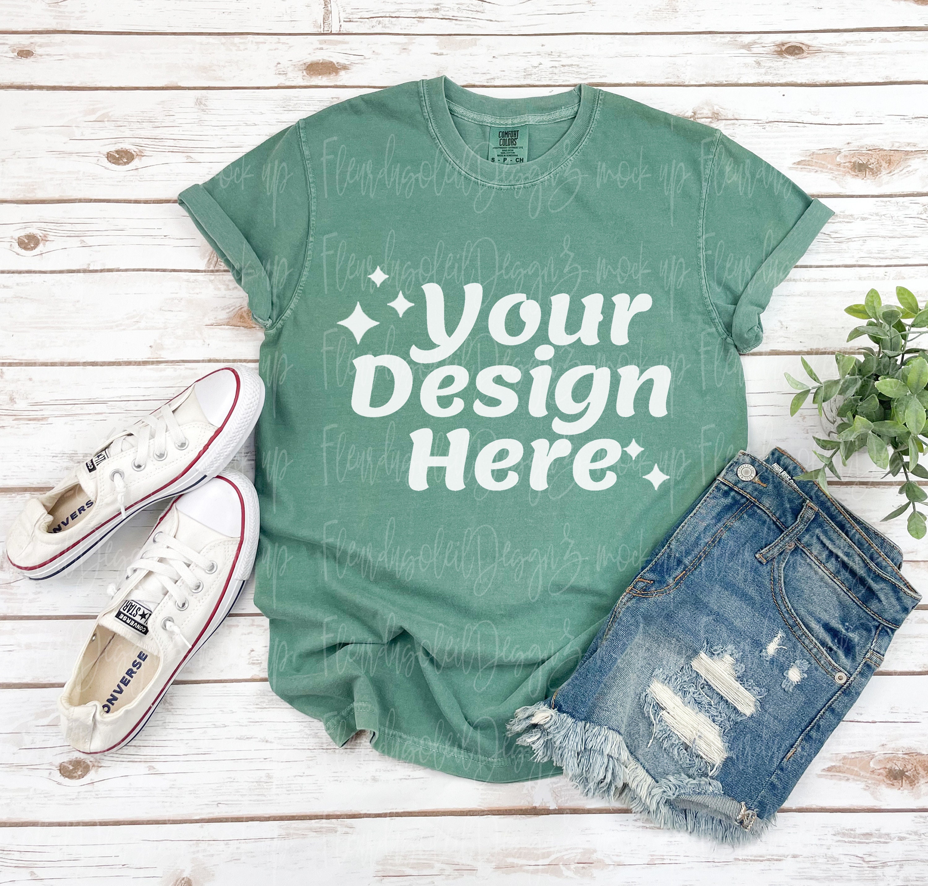 Comfort Colors 1717 Light Green T-Shirt mockup Comfort Colors mockup Short Sleeve boho t shirt mockup flat lay Comfort Colors