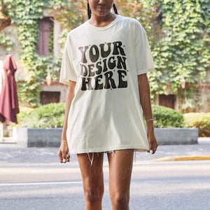 Comfort Colors C1717 Ivory Mockup Tshirt Mockup Oversized 1717 Outdoor Lifestyle Aesthetic Model Mock in Grunge Streetwear