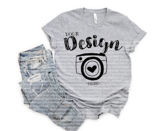 bella canvas mock up 3001 Athletic Heather Flat Lay Mockup Mock Up grey tee mockups