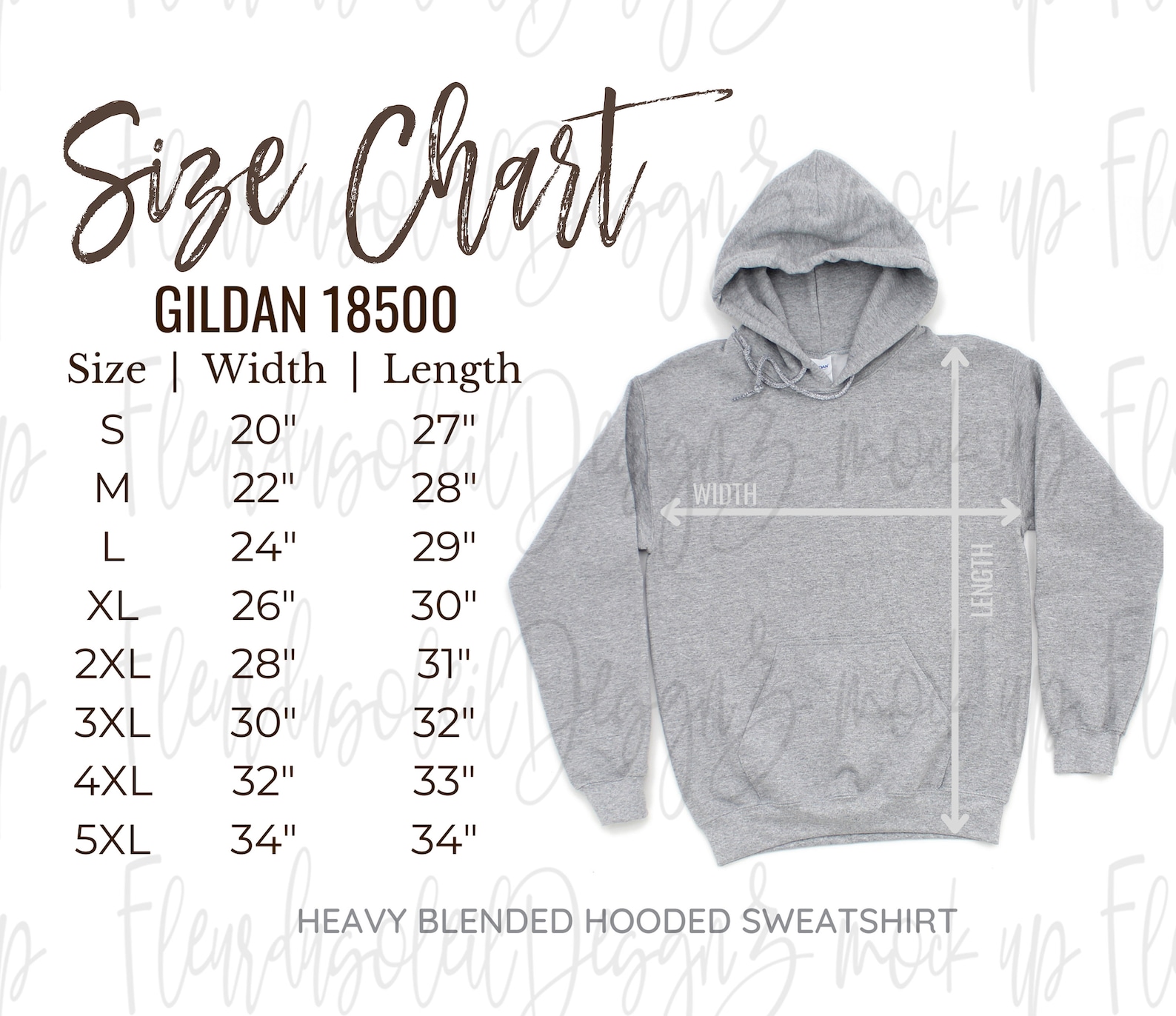 Gildan Hoodie Size Chart Gildan 18500 Size Chart Gildan - Etsy