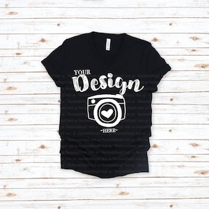 T-shirt unisex con scollo a V Bella Canvas 3005 nera Mock Up, modello di maglietta con scollo a V T-shirt Mock Up, Mock Up, Flat Lay, bella canvas mockup 3005