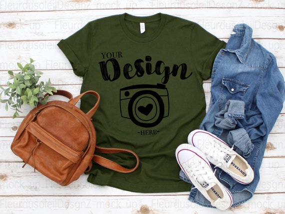 Bella Canvas 3001 Olive Unisex T Shirt Mock Up Mock Ups Flat Etsy