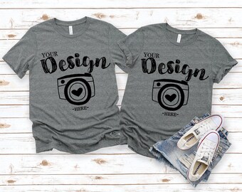 Family Blank bella canvas mockup Deep heather Grey  Mock Up Family Flat Lay friend mock up Couple bella canvas 3001 mockup