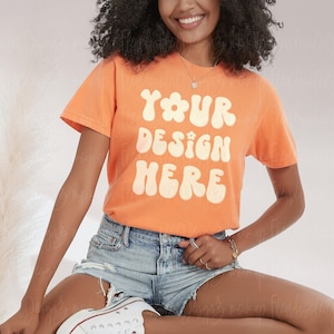 Comfort Colors orange Mockup, C1717 Tshirt Mockup, schwarz Model Mockup Comfort Colors orange gebrannt, C1717 Mockup, 1717 Orange T-Shirt Mockup Bild 1