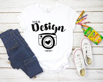 Bella Canvas 3001Y Jugend Weiß Jersey Kurzarm T-shirt Flat Lay T-Shirt Mock Up Mock Up Flat Lay