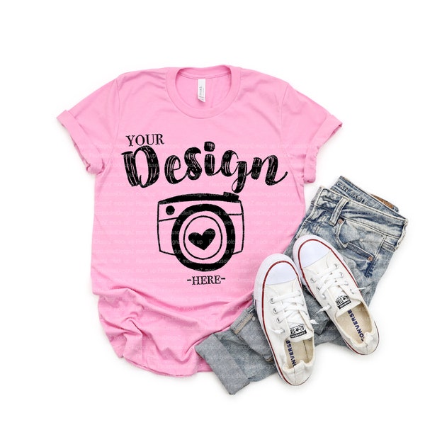 Spring T-shirt Mockup | Bella Canvas Mockup | Bella Canvas 3001 heather bubble gum Mockup | tshirt mockup 3001 | spring tee mockup