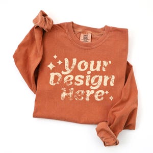 Comfort Colors 6014 Yam Mockup, Long Sleeve Shirt Mockup, Folded Flat Lay, Real Photo, Minimal Neutral, Digital Download