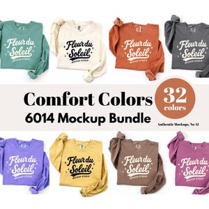 Comfort Colors C6014 Mockup Bundle, Folded 6014 Long Sleeve Shirt, 32 Real Colors, Minimal Simple Basic White Background POD Mockup