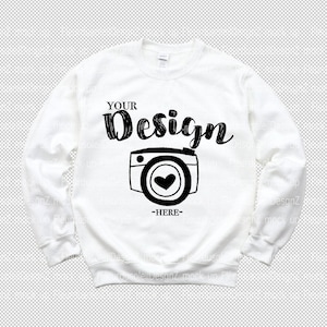 PNG Gildan 18000 Schwere Mischung Rundhals-Sweatshirt Weiß Mock Up Flat Lay Mockup Transparente PNG Sweatshirt-Vorlage