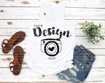 Bella Canvas 8800 White Tank Flat Lay | Racerback Tank Mock Up |Tank Top Mock Up | Flat Lay | T-Shirt Blank | Bella Canvas mock up