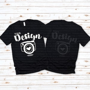 Front & Back Bella canvas 3001 Black TShirt Mockup t-shirt mockup  Shirt Mock Up,Modern Shirt Mockup, White Wooden Background