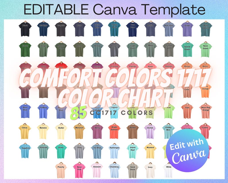 Editable Comfort Colors C1717 Color Chart Canva Template | 1717 Color ...