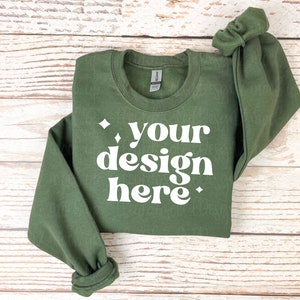 Military Green Gildan 18000 Crewneck Mockup Military Green Sweatshirt Mockup POD Mockup Cuff Mockup Wrist Mockup Sleeve Mockup